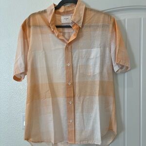 Billy Reid Men's Peach and Cream Plaid Shirt